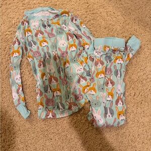 Little Sleepies Bunny Print Kids Pajama Set - Mint and Orange